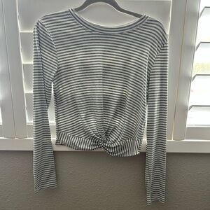 Striped Long Sleeve Knot Front Top